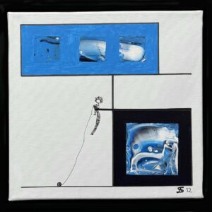 En person strikker roligt mellem farver og former.