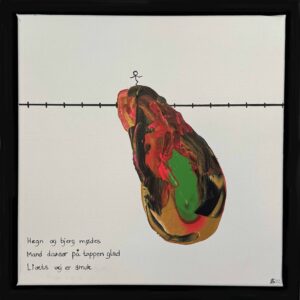 En mand danser let på hegnet, omgivet af farver og balance.