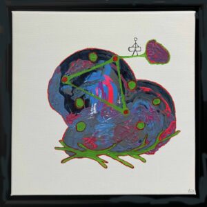 En person bevæger sig over en bro mellem farver og former.